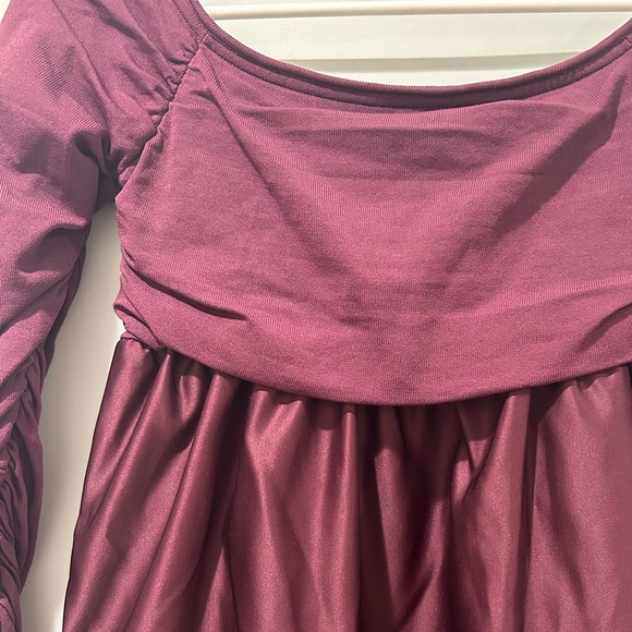 NWOT Zara Burgundy Combination Knit Mini dress Size M Long-sleeve Off Shoulder - Picture 5 of 10